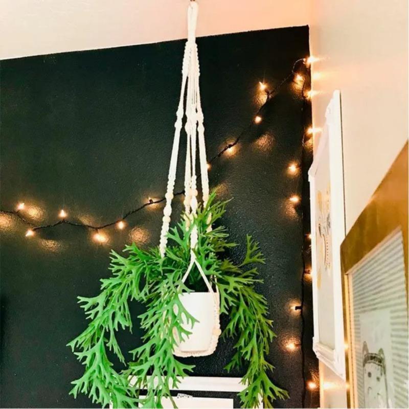 Flowerpot Plant Holder Hand-knitted Cotton Rope Wall Hanging Flowerpot Holder Basket