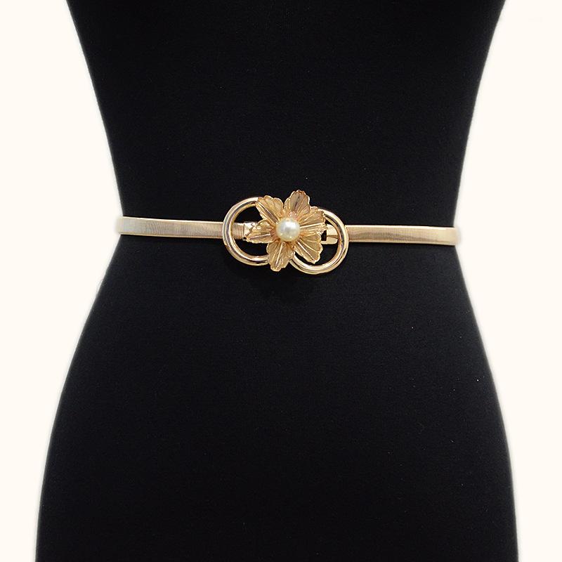 Meier Women s belt elastic spring decorative flower pearl inlaid thin waist chain 65-90cm золотой