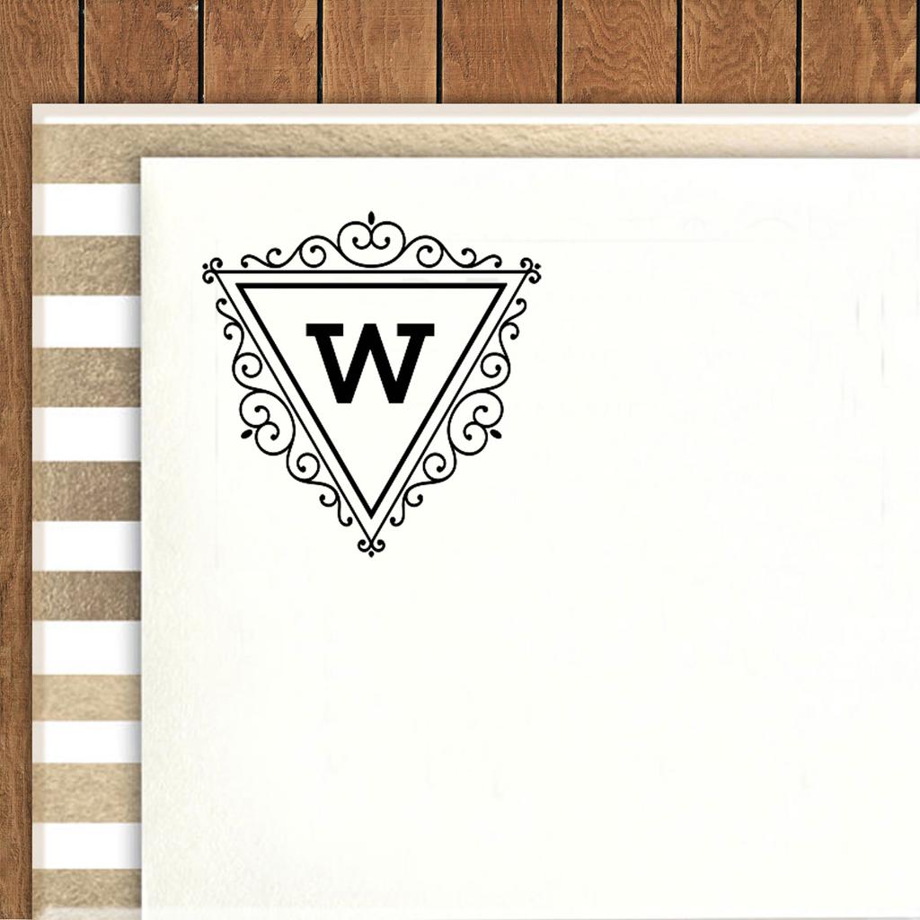 Printtoo W Alphabet Monogram Initial Triangle Swirl Border Office Stationary R-40 Self Inking Rubber