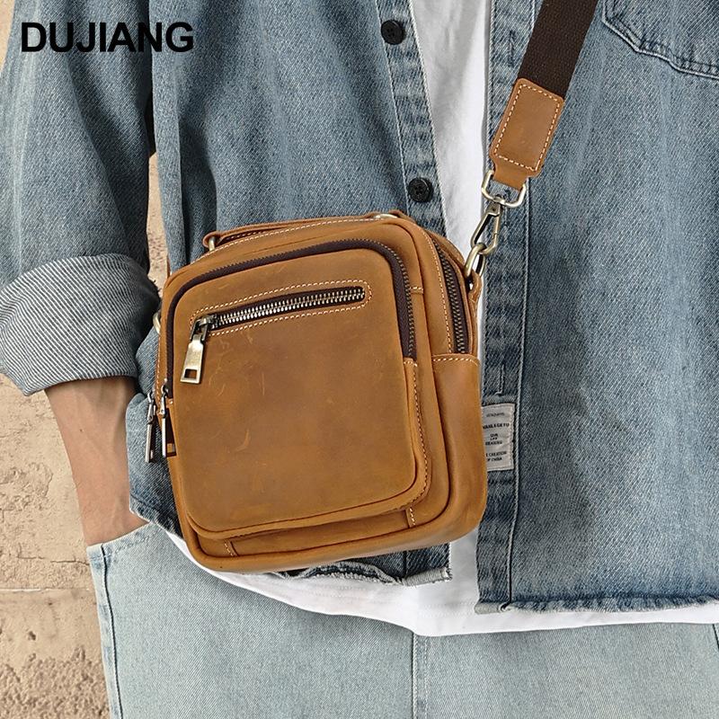Men'S Genuine Leather Messenger Bag First Layer Cowhide Retro Simple And Versatile Men'S Shoulder Bag