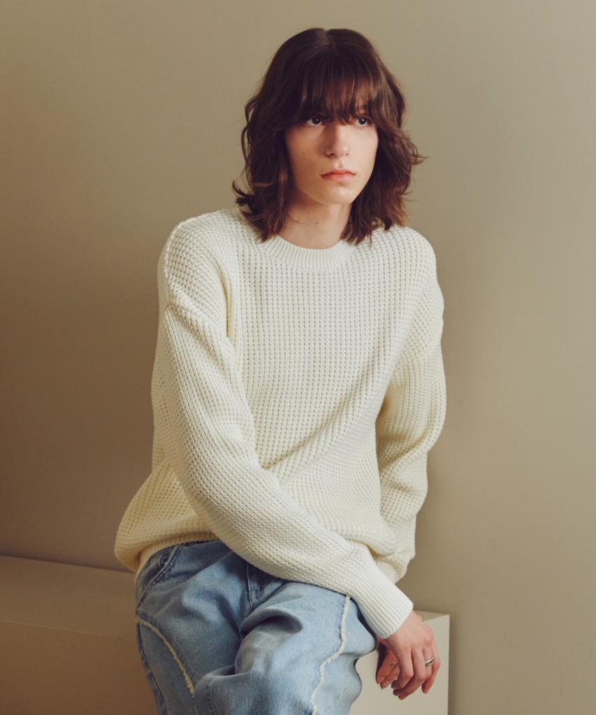KNITTED Heavy Waffle Round Knit Ivory