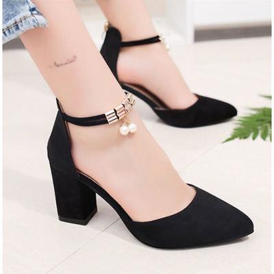 Nuovo stile da donna, sandali con fibbia e tacchi alti a punta, tacchi spessi, sandali da donna Baotou, scarpe da festa eleganti da donna, scarpe con zeppa