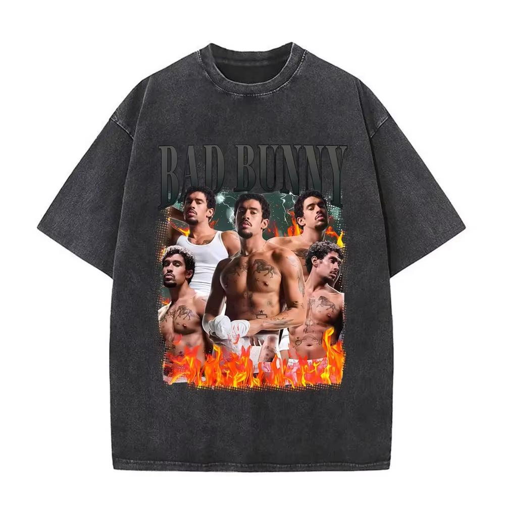 Rapper Bad Bunny Graphic Tshirt Debi Tirar Mas Fotos DTMF Washed Vintage T Shirt Mens Women Hip Hop Fashion Oversized Tshirts
