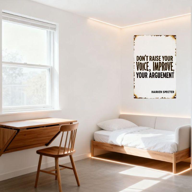 Vintage Rustic 'Don't Raise Your Voice, Improve Your Argument' Metal Tin Sign - HAIRIEN SPECTER Motivational Plaque for Home Bar