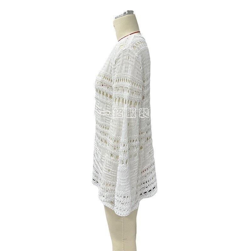 Women's Summer Hollow-Out Bell Sleeve Beach Dress with Texture