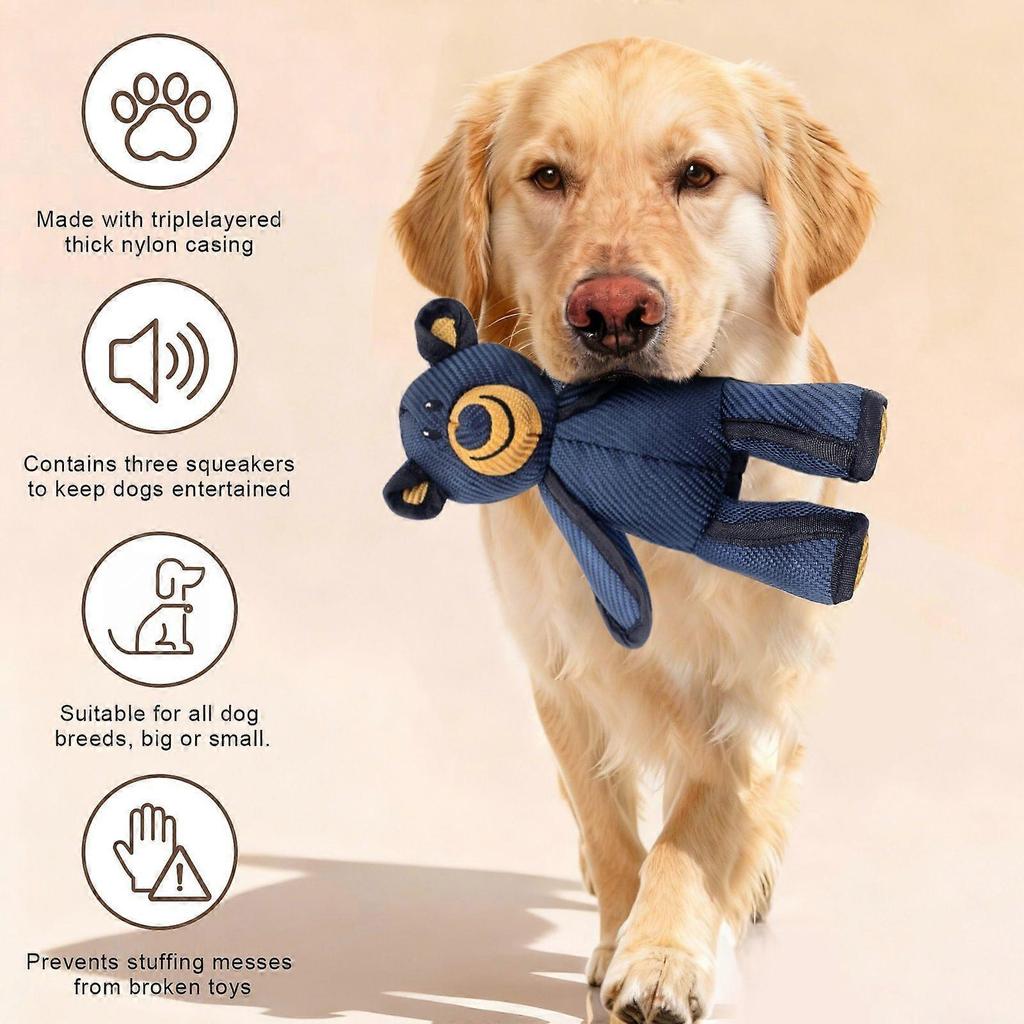 Indestructible Robust Bear Dog Toy Unbreakable Dogs Toy 2.0 Pet Companion for Heavy Chewers Squeaky Dog Toys for Aggressive Chewers Unbreakable Stuffe