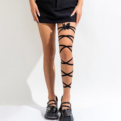 Lolita Catena da Coscia con Fasciatura a Croce Harajuku Sexy Nero Fiore Farfalla Bracciale da Gamba Elastico Y2K Accessori Gioielli per il Corpo