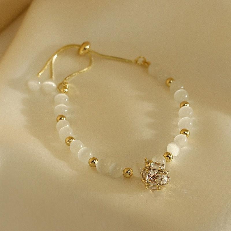 Jewelry Simple Zircon Ball Opal Bead Stretching Adjustable Bracelet Elegant Simple Charm Geometric Pendant Bracelet for Woman