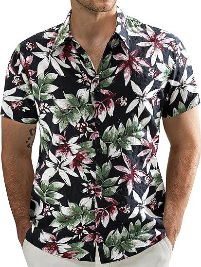 Men's Short Sleeve Shirt, Sunflower Print Loose Fit Shirt, Lightweight Collared Button-Up Casual Top