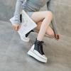 Fashion 8CM High Top Women Genuine Leather Platform Boots Wedge Hidden Heel Hook Spring Autumn Bling Women Shoes Sneakers Ankle Boots