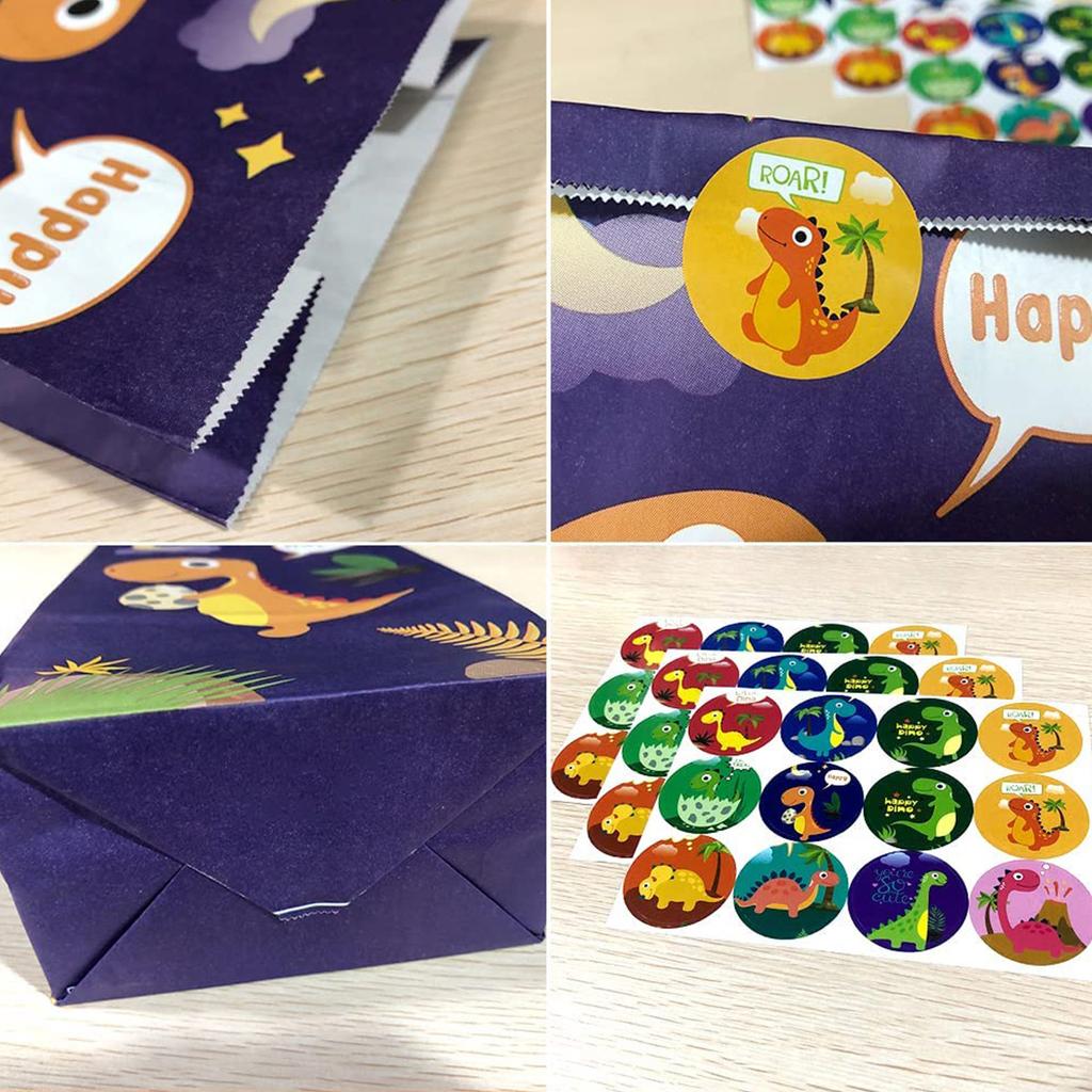 30Pcs Dinosaur Party Bags Thicken Paper Dinosaur Gift Bags Recyclable Odorless Candy Bags with 36 Stickers for Party Birthday