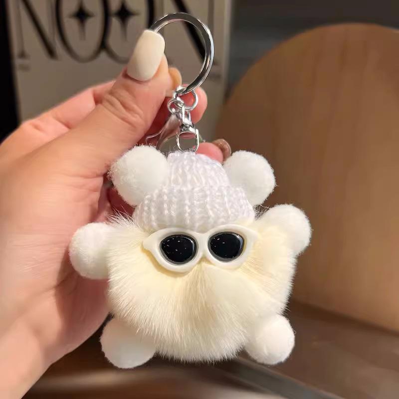 Pufos Păr de Iepure Rex Mică Minge de Cărbune Pandantiv pentru Geantă Geantă de Școală Păpușă cu Ochi Urâți Pandantiv Păpușă de Desene Animate Breloc Auto