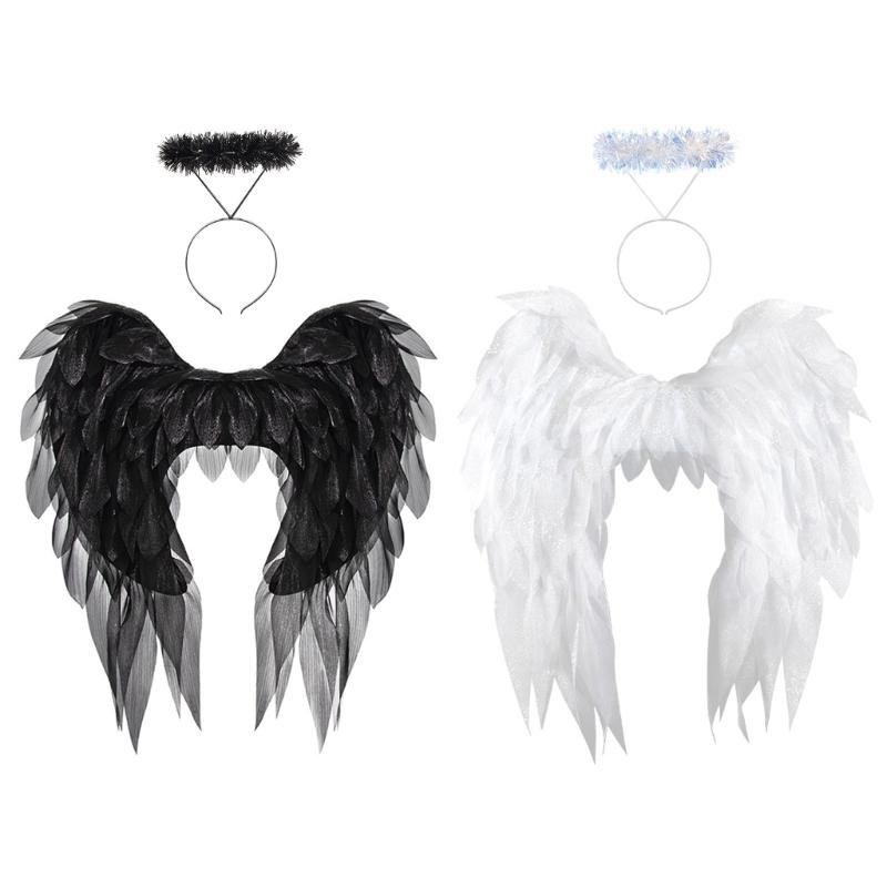 Angel Costume Accessory with Halos Headband Fairys Angel Wing Fairys Angel Wing for Halloween Cosplay Photograph Prop