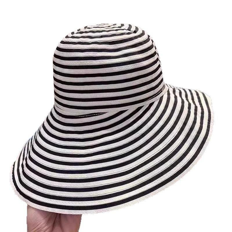 2025 Korean Foldable Striped Bucket Hat: Large Fit Sun Protection