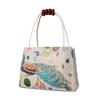 Ethnic Peacock Embroidery Canvas Tote, Double-layer Wood Bead Handbag
