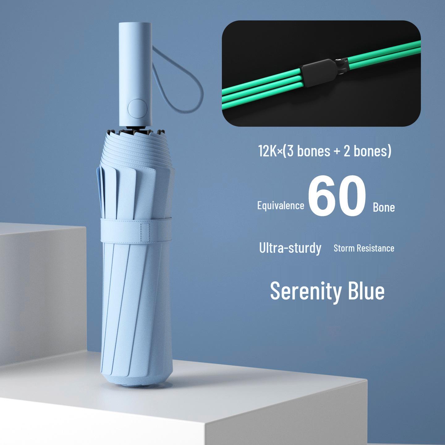 

60-Bone Automatic Folding Umbrella, Double-Layer, UV Protected, Windproof, Black Glue Coated, for All Weather, Unisex.