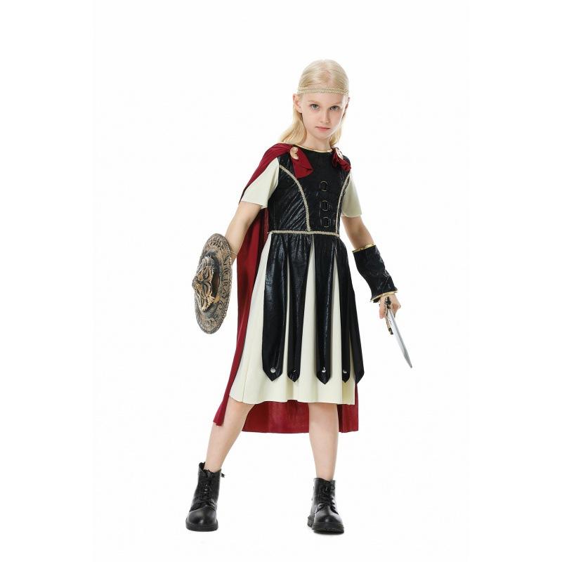 Unisex Spartan Unique Costume For Boys And Girls With Eyecatching Shield And Cloak