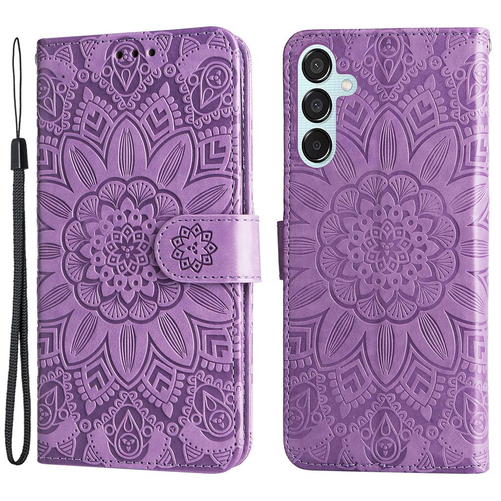 For Samsung Galaxy M15 5G/F15 5G PU Leather Phone Case Imprinted Sunflower Card Holder Stand Phone Cover