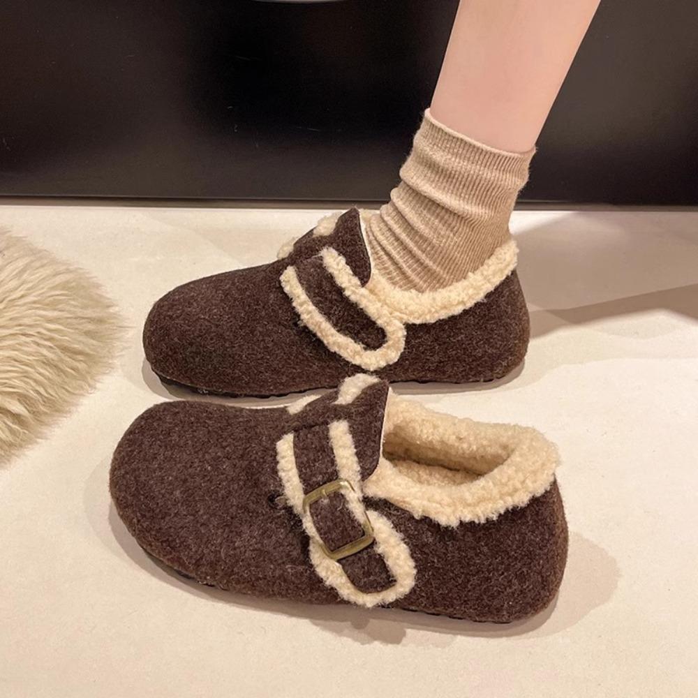 Fashion Women's Cotton Shoes 2024 Autumn Winter Vintage Plush Boken Shoes Anti Slip Warm Indoor Anti Slip Cotton Shoes Zapatos Mujer