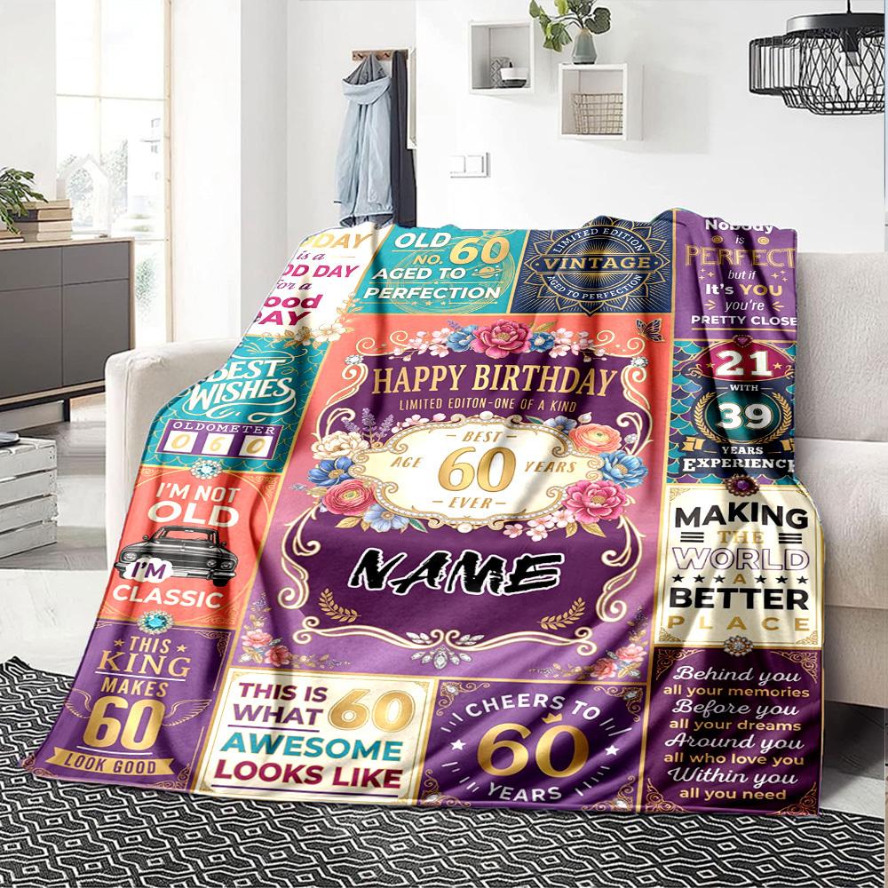 Vintage 60Th Birthday Celebration Blanket Customize Your Name Warmthful Decor Perfect For Sofa Couch Office Bed Picnics For All Occasions Stylish