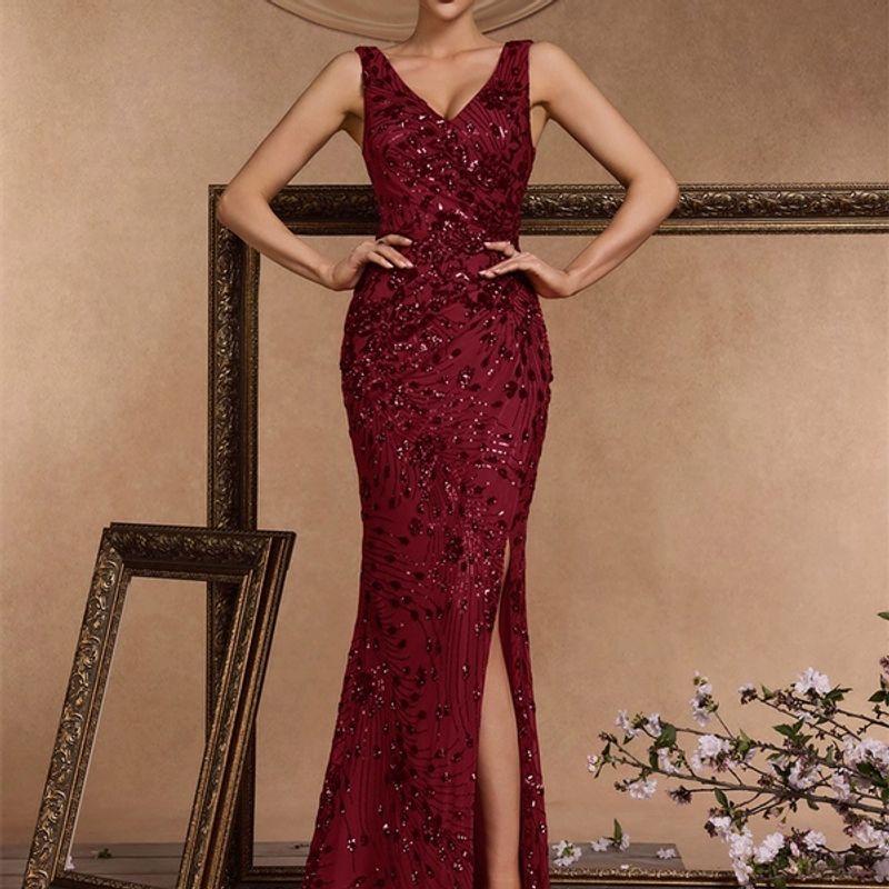European and American Style Dress New Style Sequined Sleeveless Evening Dress for Women Banquet Sexy Birthday Party Cocktail Dress Wedding