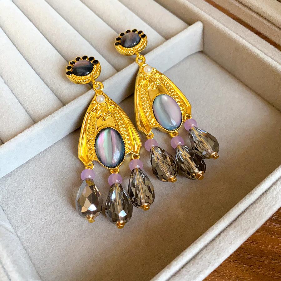 

Стеклянные овальные серьги с бахромой, серьги в стиле легкой роскоши, средневековые, высокого класса, серьги во французском ретро-придворном стиле