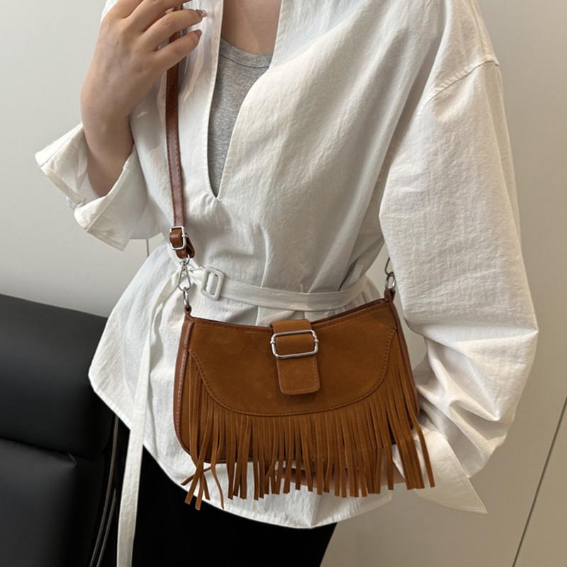 Vintage Tassel Crossbody Bags For Women's Gift, Casual Adjusted Strap Fringe Shoulder Bag For Daily Used/Leisure Vacation