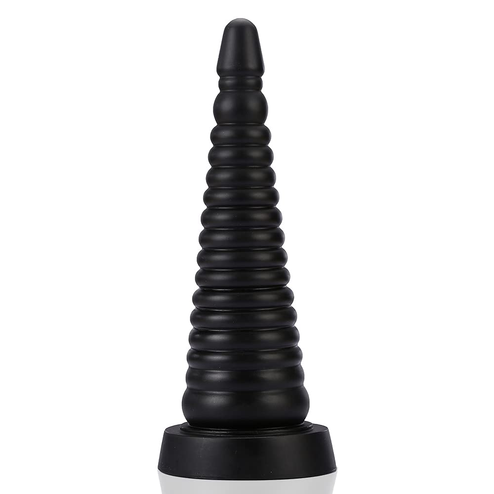 MAPARON Anal Plug Tower Shape Screw Thread Shape with Suction Cup PVC Black x 25cm 7.2cm
