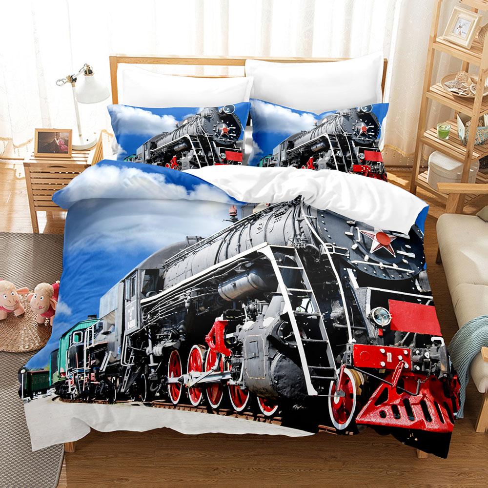 Train Bedding Set Single Twin Full Queen King Size Old Steam Engine Bed Set Aldult Kid Bedroom Duvetcover Sets 3D Pr New