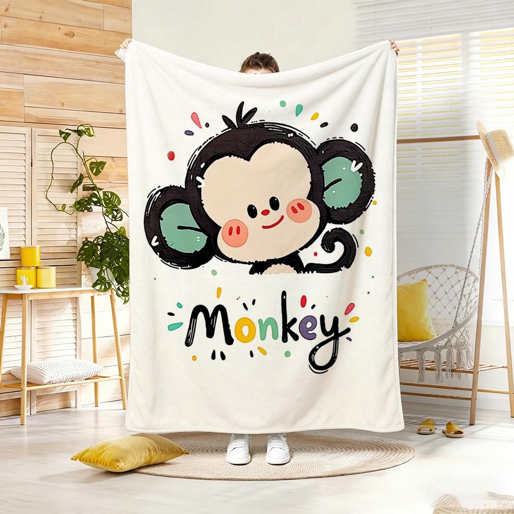Illustration Cartoon Monkey Throw Lightweight G Flannel Blanket Soft Skinfriendly for Summer Cooling