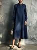 European and American autumn and winter temperament dress women, round neck button decorative zipper long sleeve loose dress