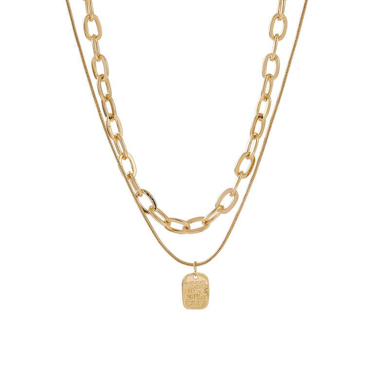 Double Layer Chain Square Brand Collarbone Chain Hip Hop Cool Tide Choker Women