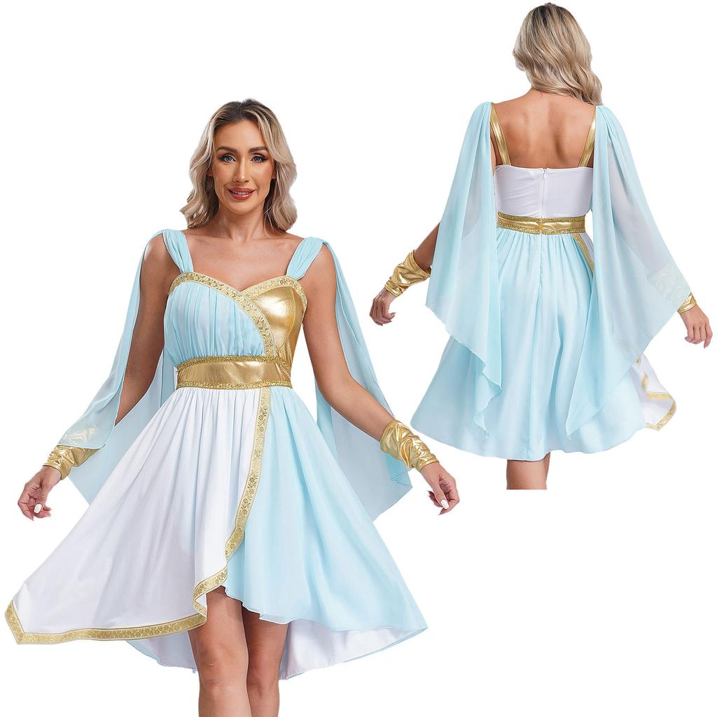 Sleeveless Chiffon Dress for Women Gold Stamped Irregular Design with Cuffs Hidden Zipper