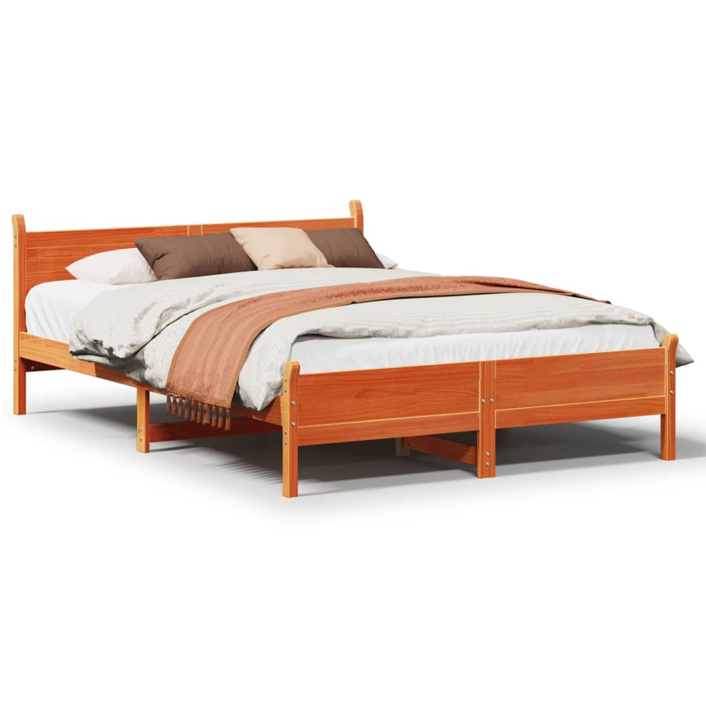 Solid Wood Bed Without Mattress Wax Brown 160x200 Cm Pine Wood