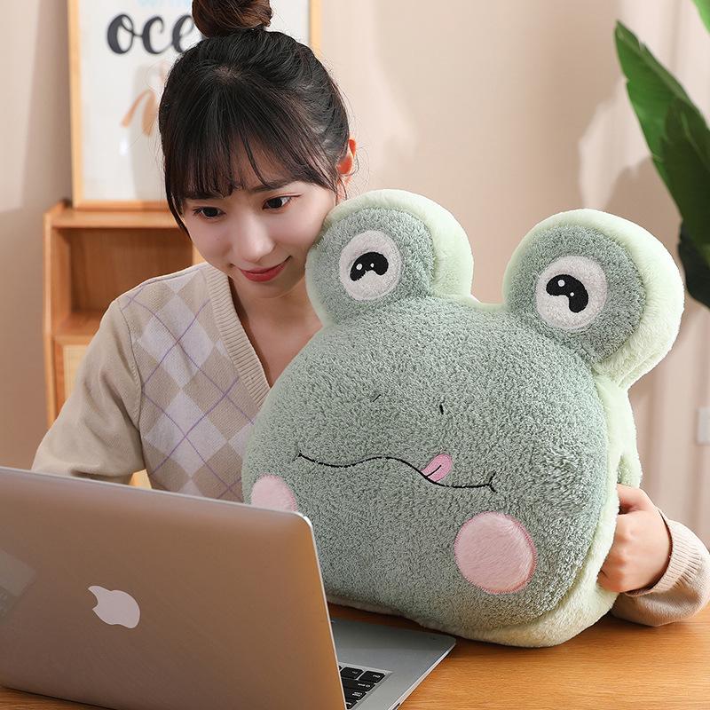 Pillow PP Cotton 38x36cm Filled New Plush Cute Cartoon Face Animal Rabbit Dog Frog Hand Warmer Pillow Nap Pillow