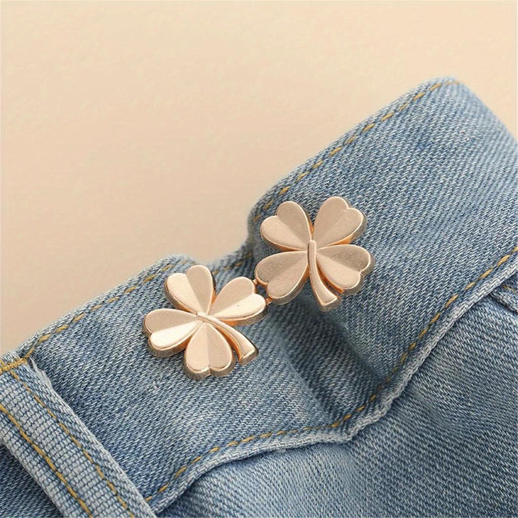 Four Leaf Clover Waist Cinching Buckle, Detachable Nail Free Waist Cinching Button, Jeans Waist Cinching Tool for Reducing Waist Circumference.