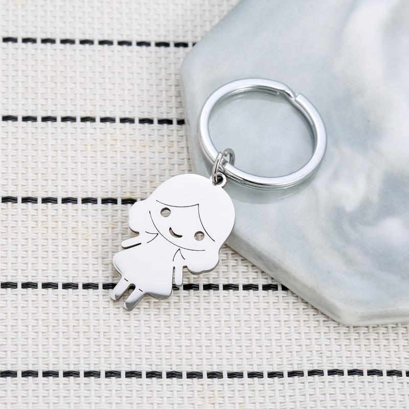 Cartoon Boy Girl Stainless Steel Keychain Sweet Couple Design Fashion Bag Pendant Practical Romantic Gift