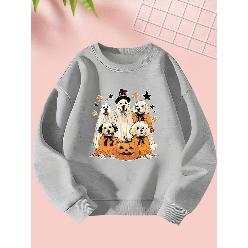 Cute Halloween Girl Creative Trick-Or-Treat Print Sweatshirt - Comfortable Long-Sleeve Round Neck for Autumn And Winter