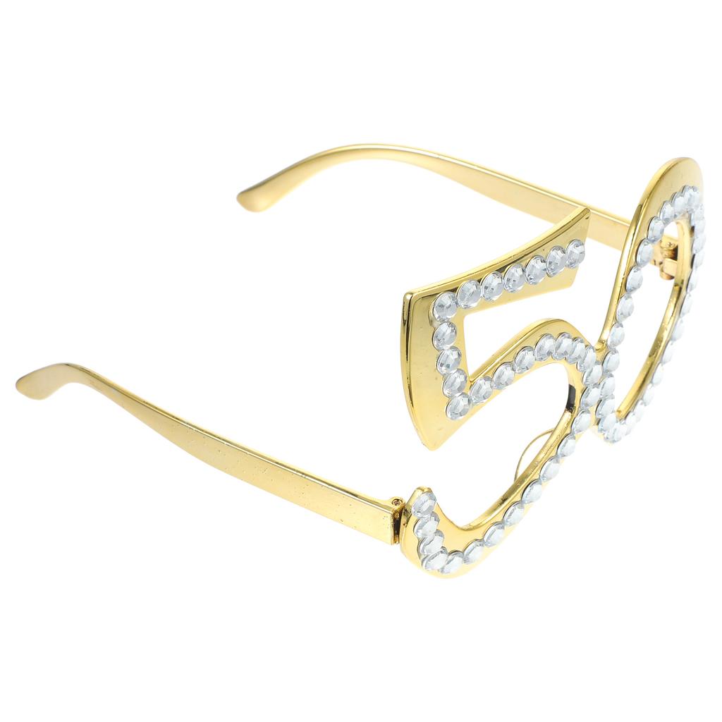 1Pc 50Th Birthday Glasses Party Photo Prop Glitter Rhinestone Eyewear Novelty Glasses For Anniversary Celebration Decoration