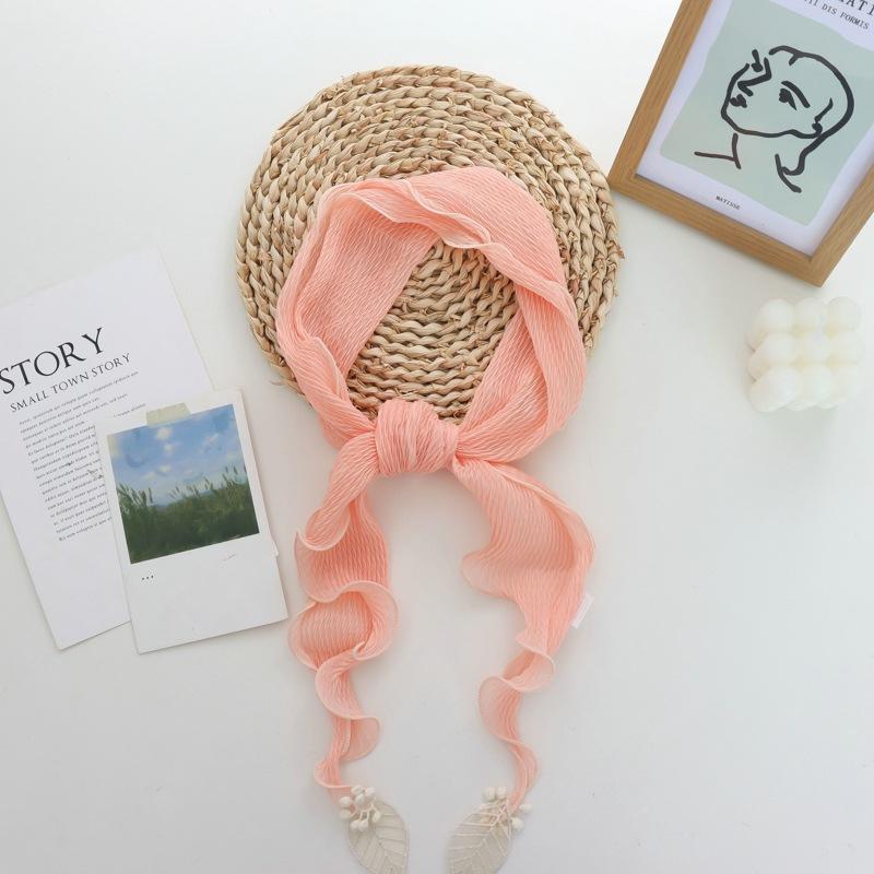 

Contrast Color Small Scarf Women s Thin Elegant Silk Scarf Artistic Leaf Pendant Gentle Scarf Diamond Neckerchief Headband