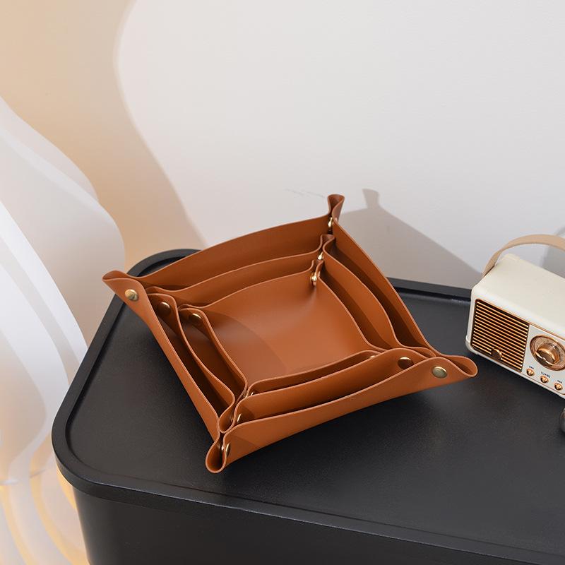 Leather Desktop Organizer Tray for Jewelry, Cosmetics, and Snacks