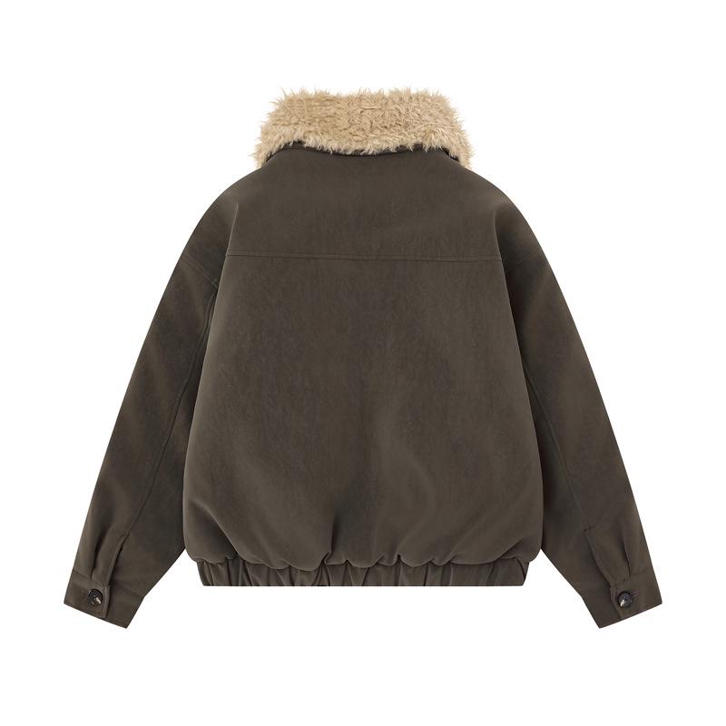 Unisex Winter Leather Jacket with Removable Shearling Collar - Casual American Lazy Style