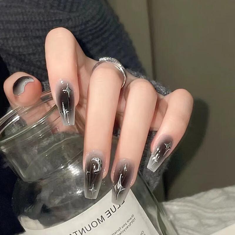 Dark Style Star & Moon Gradient Press-On Nails