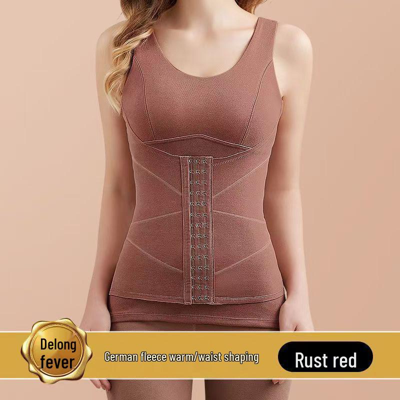 Women's Self-Heating Fleece Warm Vest with Chest Pads, Body Shaping, and Buckled Abdomen-Tightening Warm Base Layer.
