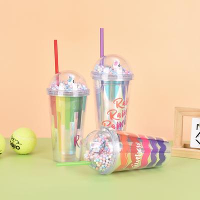 Water Bottle Rainbow Doll Plastic Cup Ins Girl Style High Value Straw Water Cup Outdoor Portable Car Gift Cup
