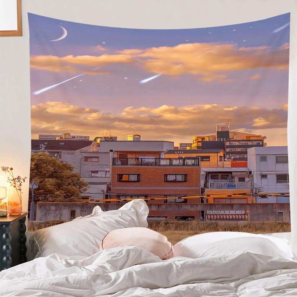 Pink Moon Scenery Tapestry Bohemian Wall Hanging Cloth Home Decoration Girls Bedroom Living Room Background Cloth