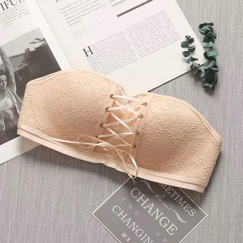 Viya Lace-Up Criss-Cross Wireless Bra - Non-Slip Strapless Invisible Bandeau