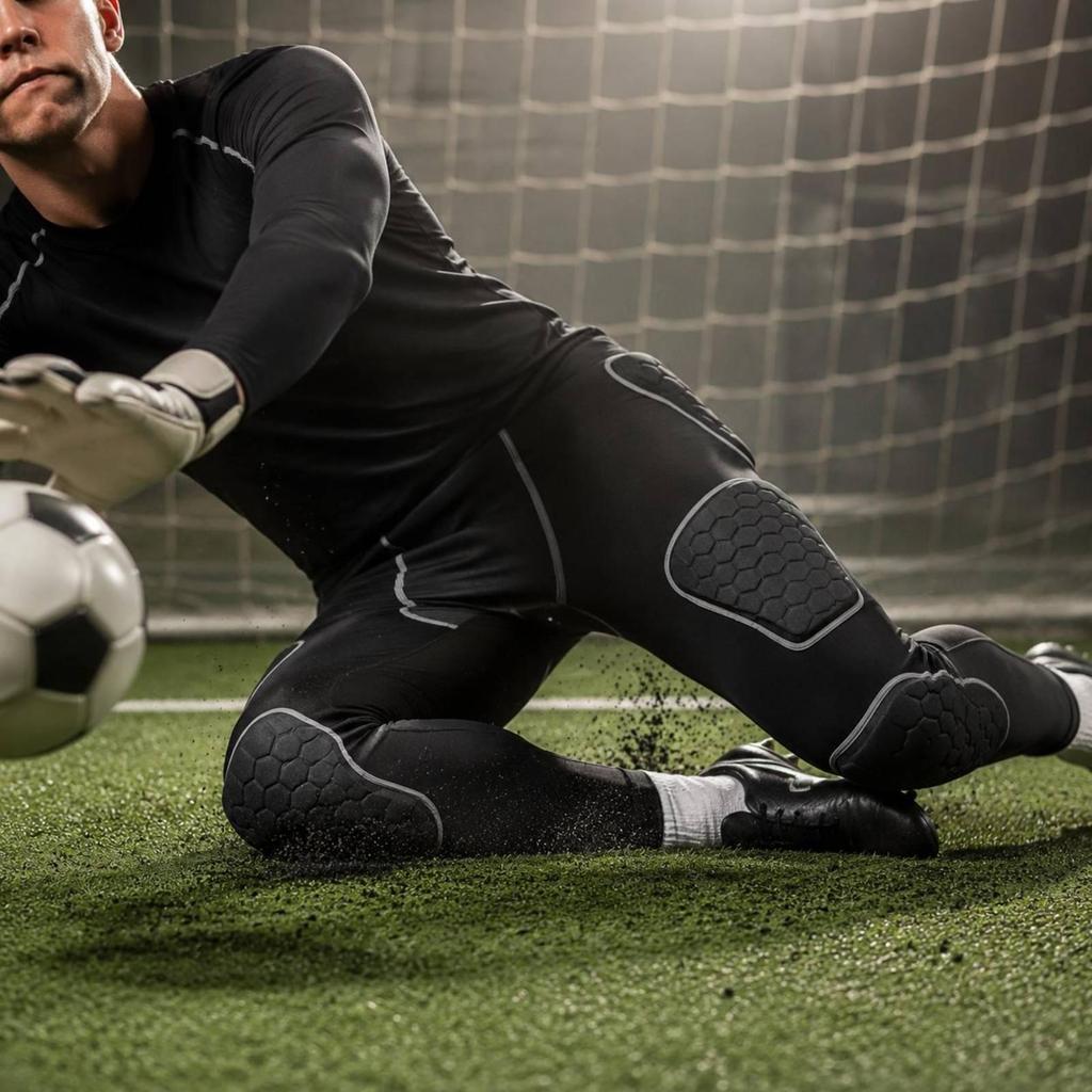 Pantaloni a Compressione Imbottiti Assorbiurto Allenamento Portiere