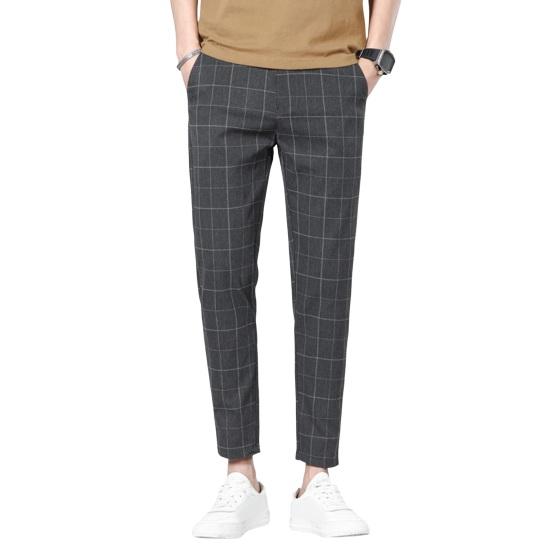 Muži Deváté kalhoty Rovný kostkovaný potisk Boční kapsy Tenké Strečové Slim Fit Knoflík Zapínání na zip Ležérní Formální Business kalhoty