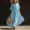 Damen Sommer Einfarbige V-Ausschnitt Locker sitzendes Langes Urlaubs-Kleid